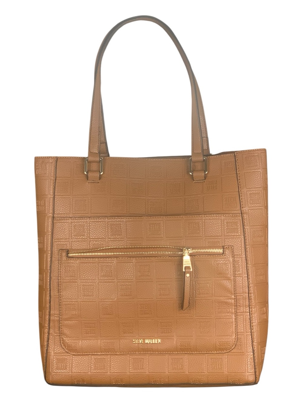 NWOT Steve‎ Madden Tan Embossed BGIANNA Logo Faux Leather Tote Bag